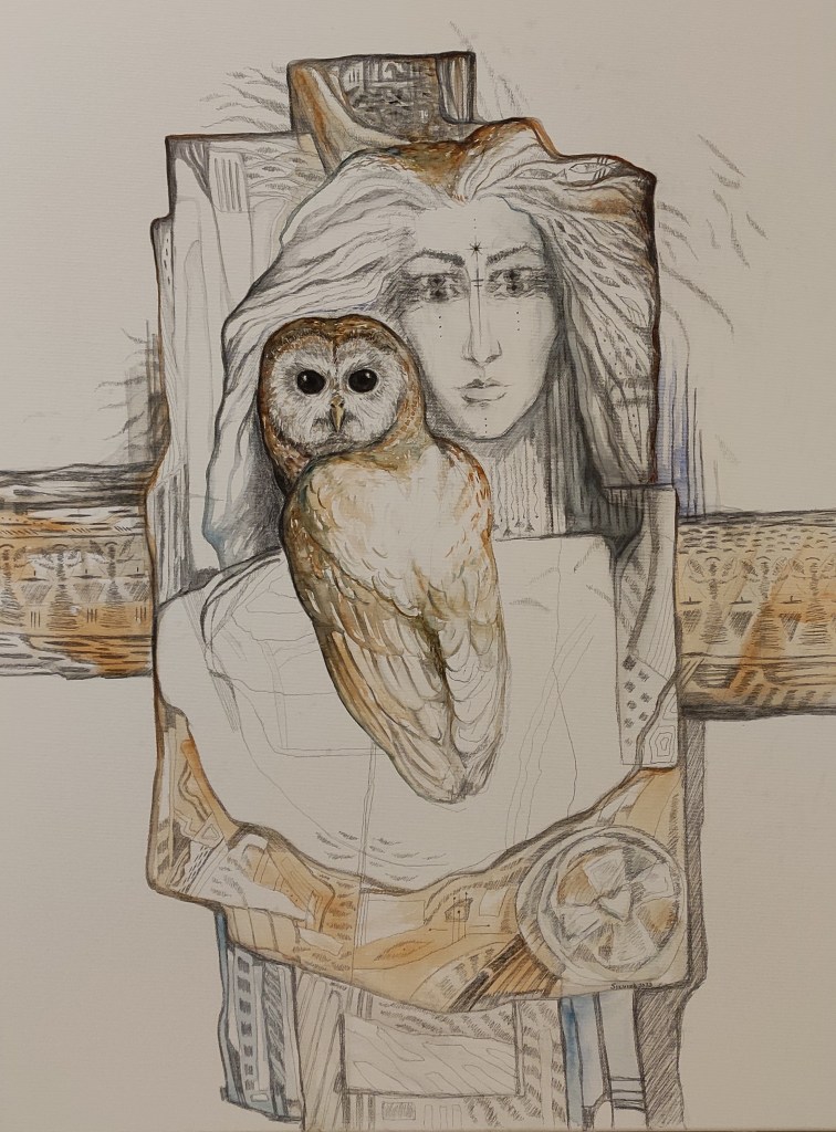 # Wisdom # awareness # owl #cross # eyes " drawing # painting # art #watercolor #